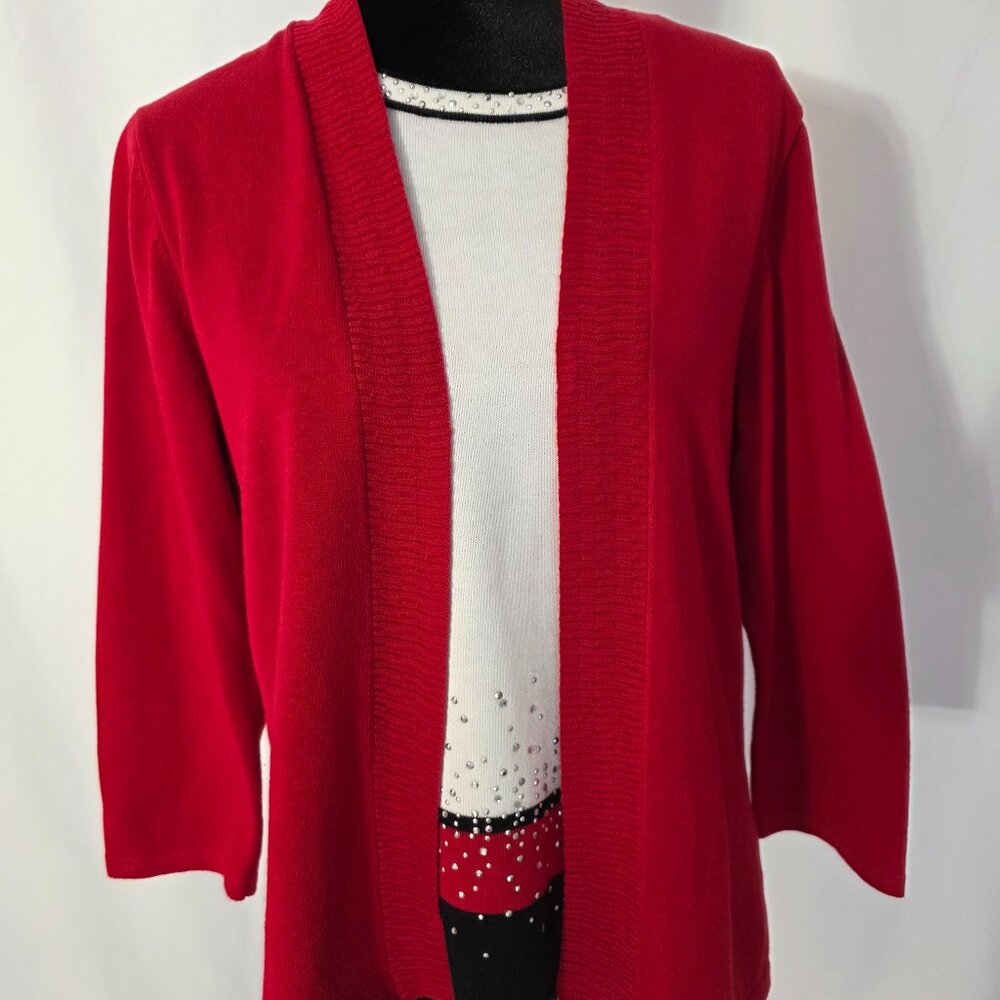 Alfred Dunner 2pcs in one Red & White Beads Women's Sweater Size XL/P    T611